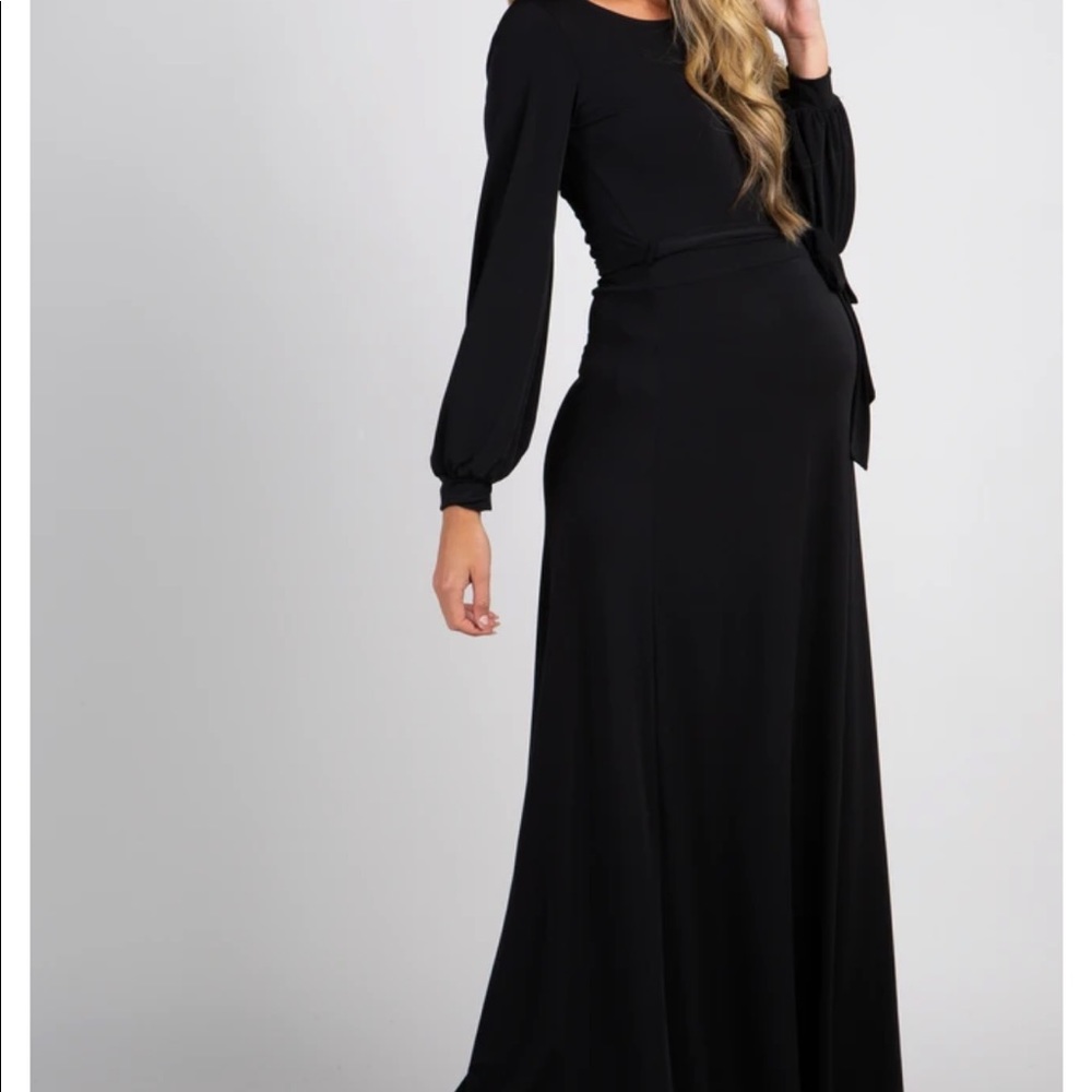 Black Long Sleeve Tie Front Maternity Maxi Dress